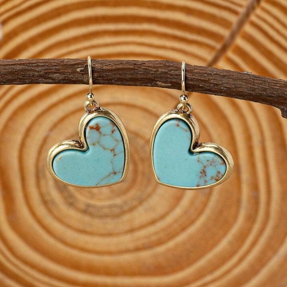 Jewelry - 3/$24 Vintage Style Turquoise Heart Dangle Earrings